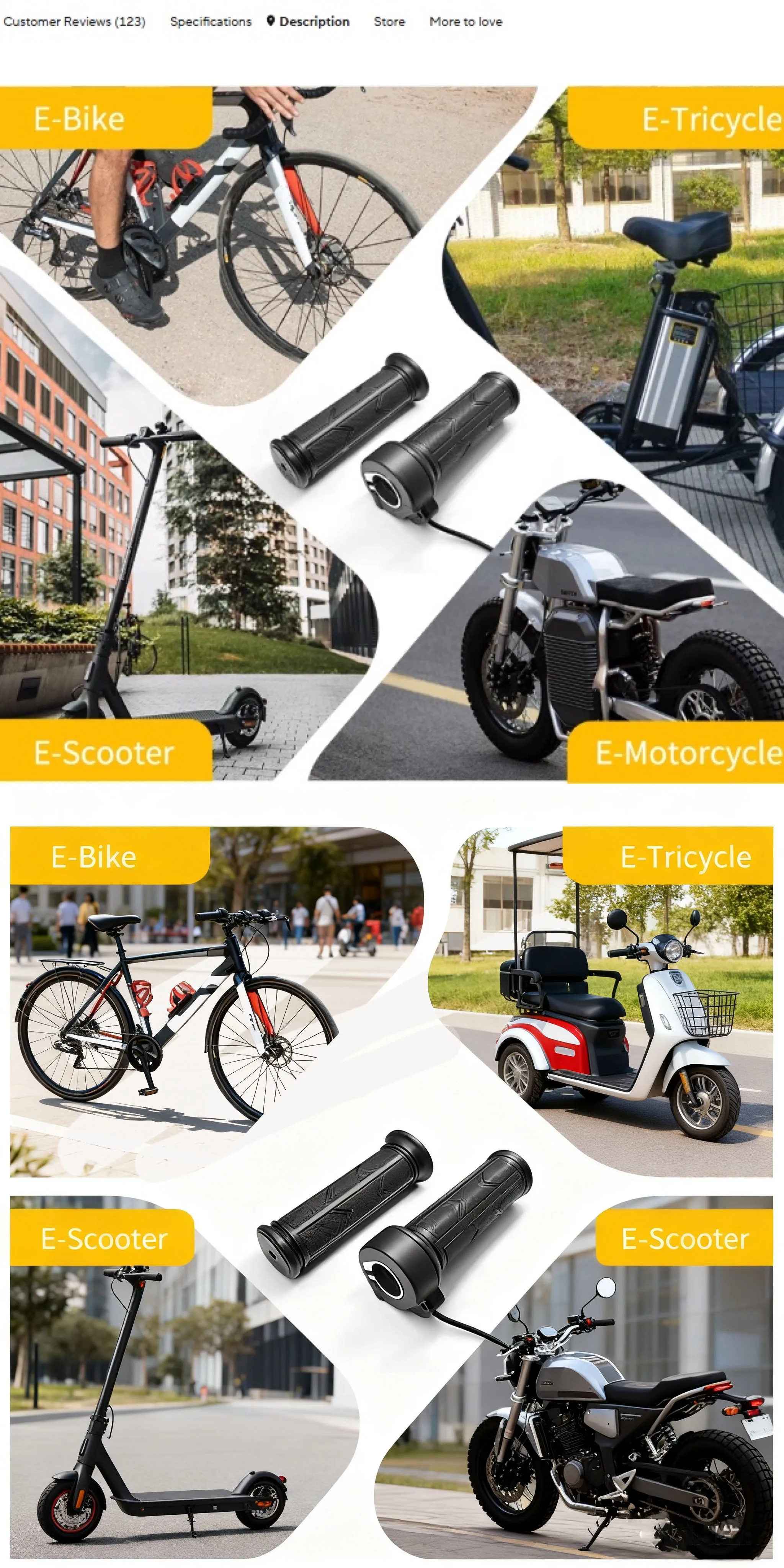 WUXING 192X Full Throttle Right Handle Throttle Twist Grip 65 Degree Rotation Throttle Handle Anti Slip Rubber Electric Bicycle image 5