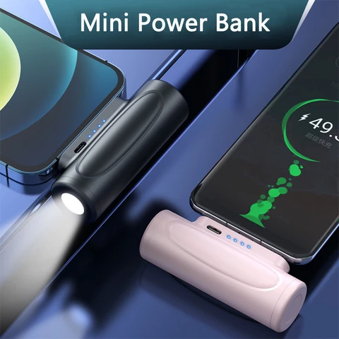 Мини-Power Bank для Apple USB Type C Портативная зарядная станция для iPhone 15, Xiaomi Mi Samsung Powerbank с подсветкой, запасной аккумулятор