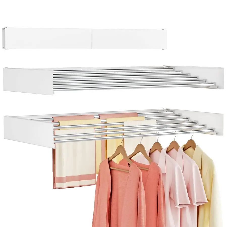 

Mounted Clothes Drying Rack Folding Indoor, Foldable Laundry Drying Rack Collapsible,Invisible, Space Saving, Retractable Towel