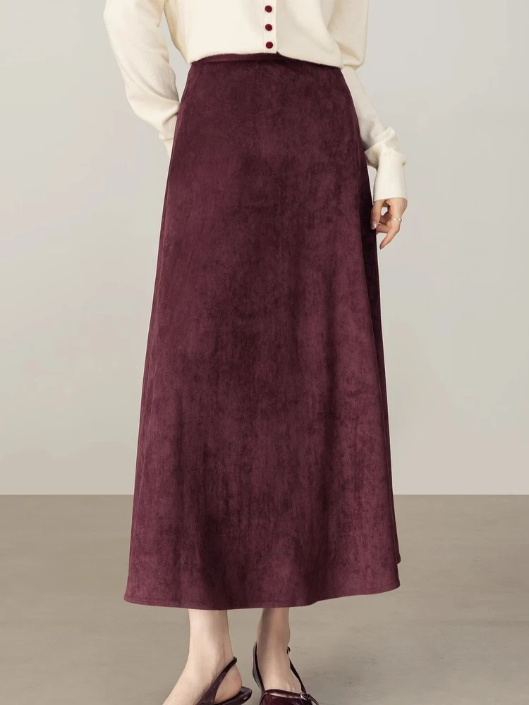 

SENTUBILA Women's A-Line Skirt 2025 Autumn Elastic High Waist Velvet Skirt Office Casual Commuter Women's Clothing W54QA4001