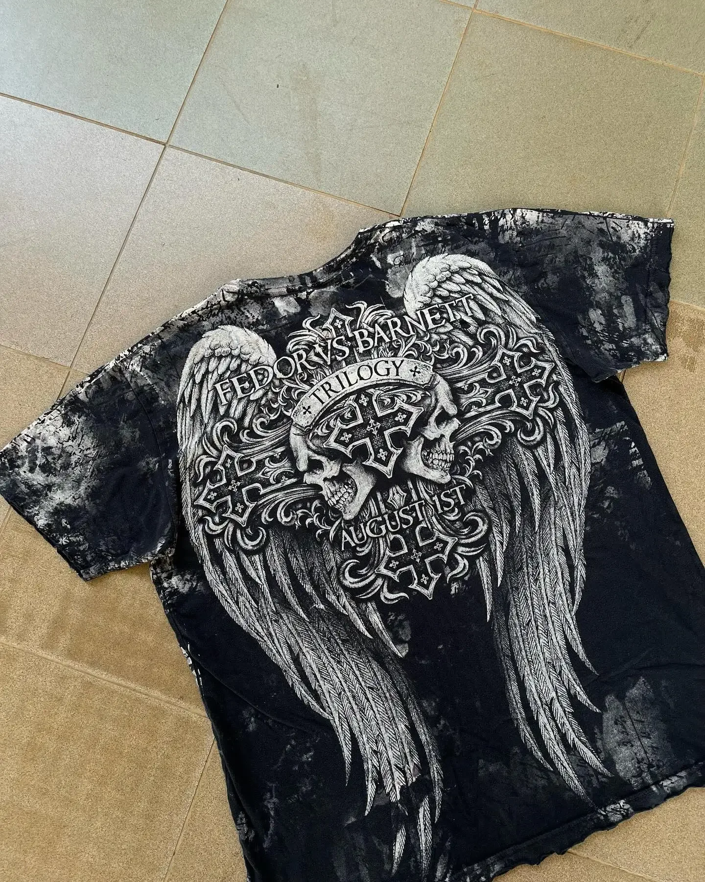 90s Affliction Shirts Fedor vs Barnett Fight Limited Edition Holy Grail Rare Items Streetwear Skull Print Fashion Graphic Tops