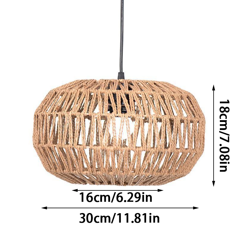 Hand Woven Lampshade Paper Rope Hanging Lamp Shade Light Cover Ceiling Pendant Fixture for Restaurant Bar Hotel Home Decor