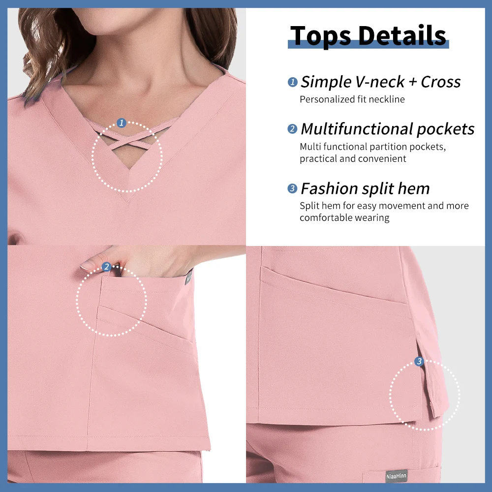 ขายส่งขัด Jogger ชุดผู้หญิงสัตว์เลี้ยงโรงพยาบาลหมอชุดสีทึบชุดผ่าตัดหลายกระเป๋า V คอเสื้อผ้าทันตแพทย์