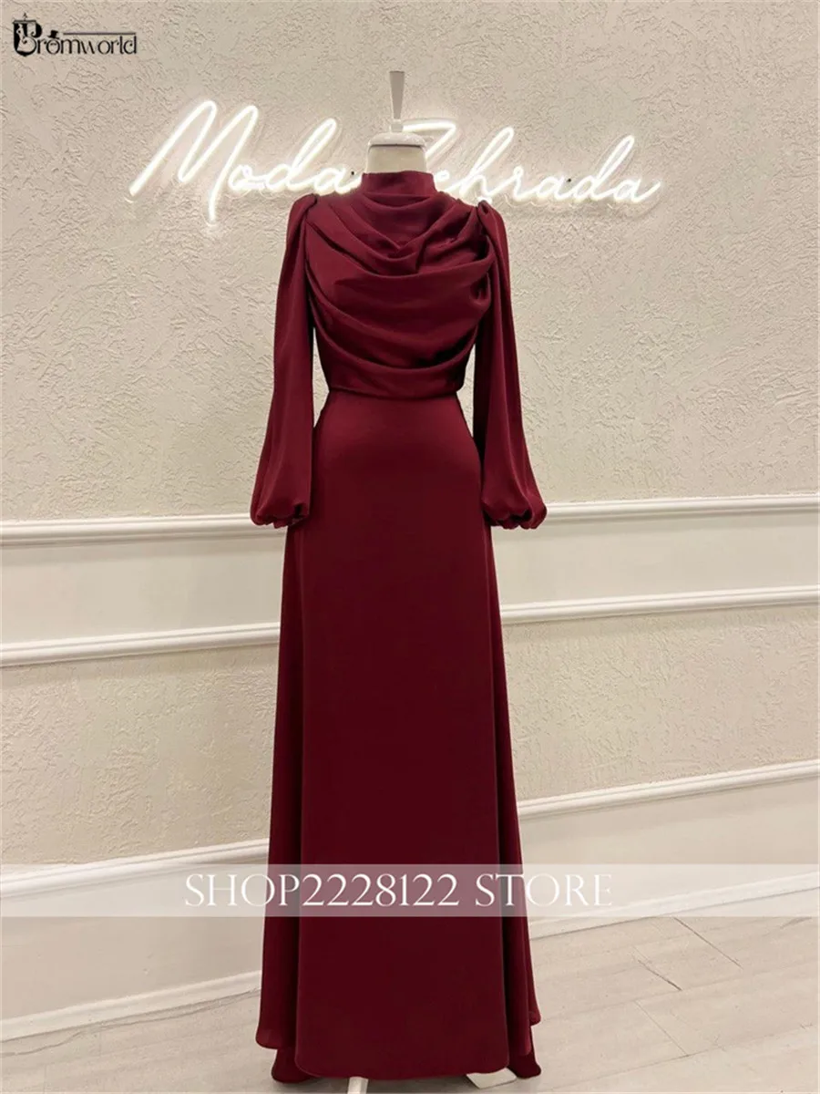 ثوب مسائي أنيق وبسيط منتفخ بأكمام طويلة مناسبة رسمية فساتين من الساتان طيات فيستدوس دي نوش أنيقة Para Mujer 2025