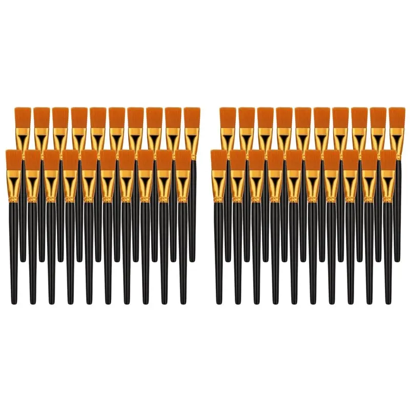 N35R-40 Pcs Flat Brush Set, 1 Inch Wide Watercolor Brushes Oil Painting Brushes, Big Paint Professional Brushes