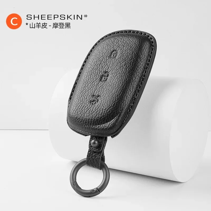 

Leather Car Key Case Cover Holder Key Shell Buckle for Lynk & Co Z10/Z20