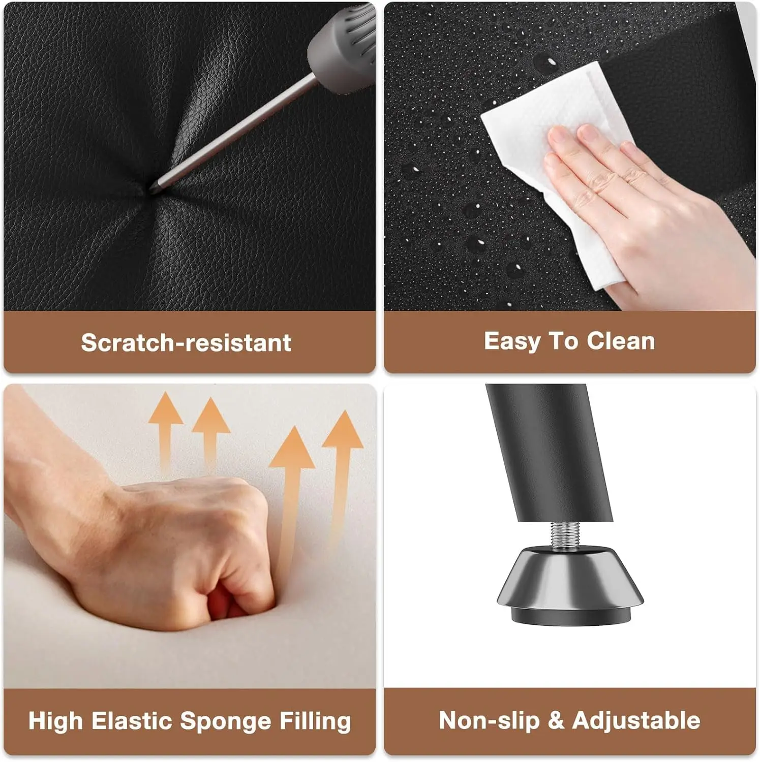 Set of 2, 24.6 Inch Counter Height Barstools, High Backrest Faux Leather Upholstered Counter Stools with Armless Footrest Modern