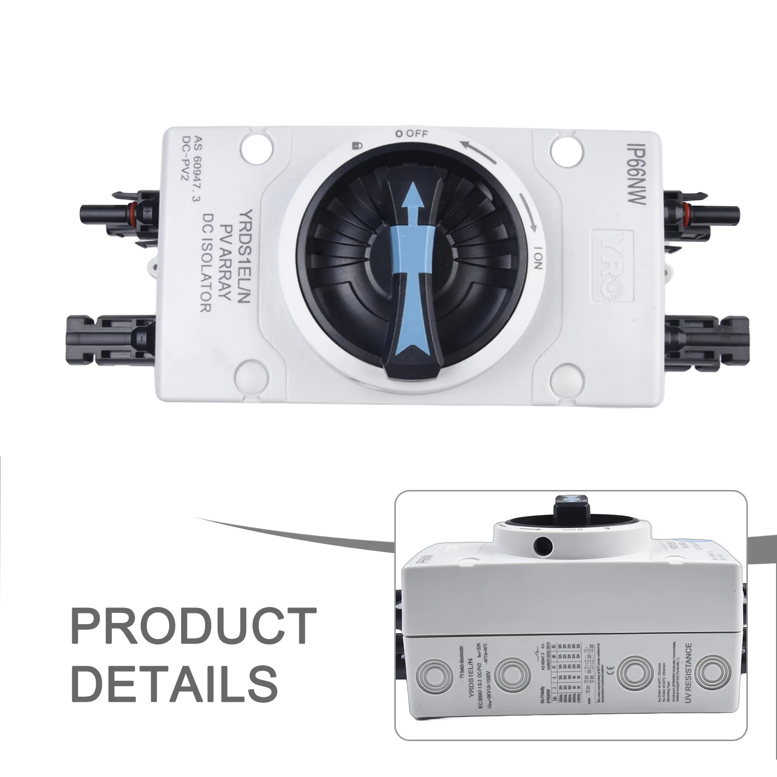 /32A /1000VDC /4P PV DC Disconnect Switch IP66 Waterproof Main Isolator For 2 Strings Solar Power System Protection Device