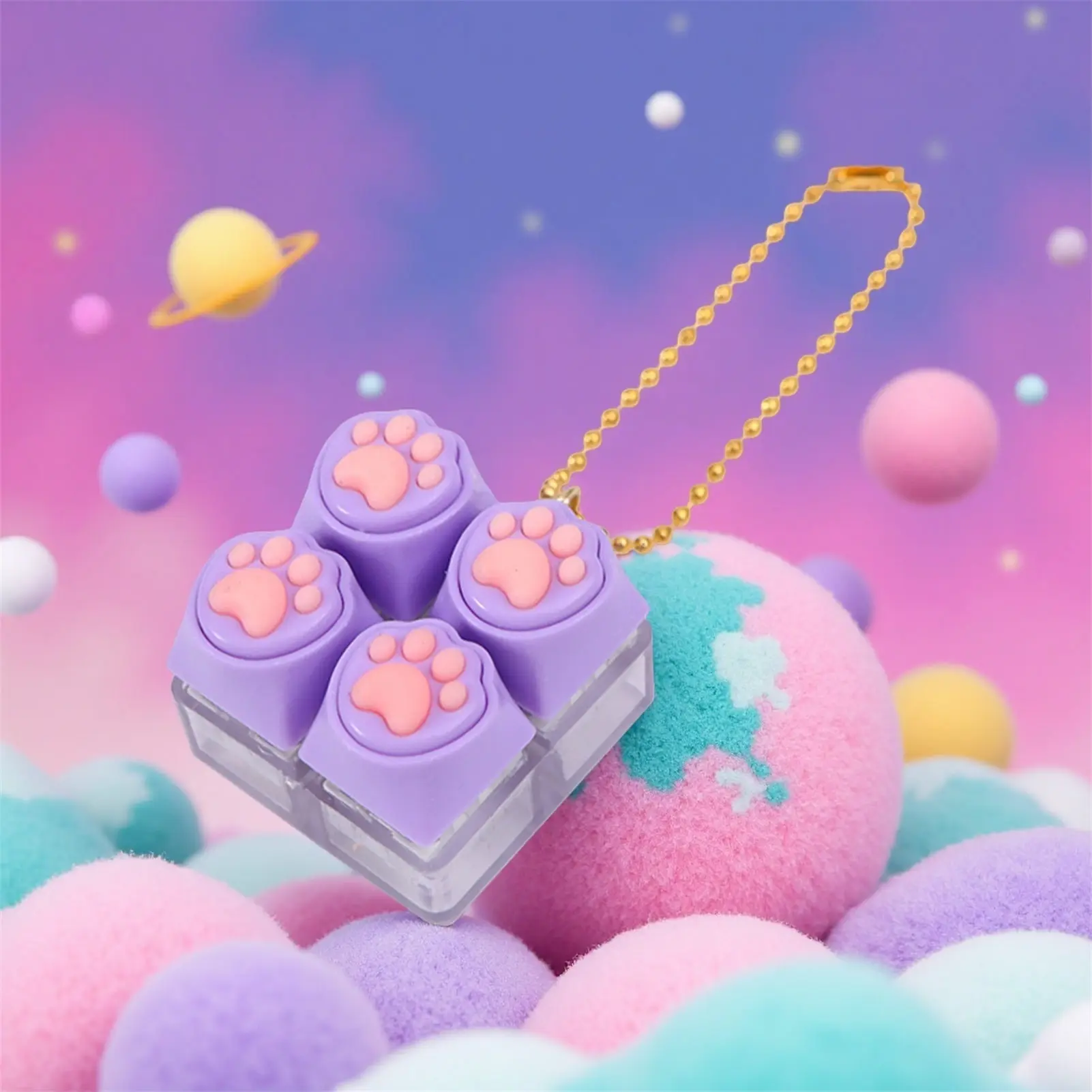 Silicone Cat Paw Keychain Stress Relief Toy with LED Light Flash Effect for Keyboard Lovers Portable Fidget Keyring Gifts