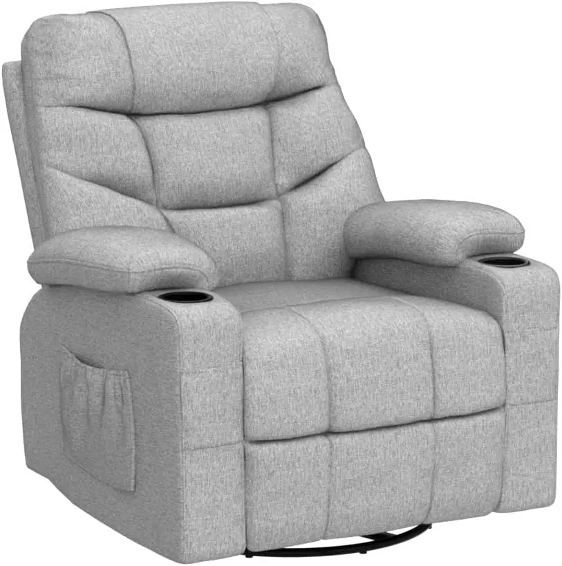 Oversized Recliner for Big and Tall Seniors, 270° Swivel Glider Rocker Recliner with Heat and Massage for Living Room, Theater S