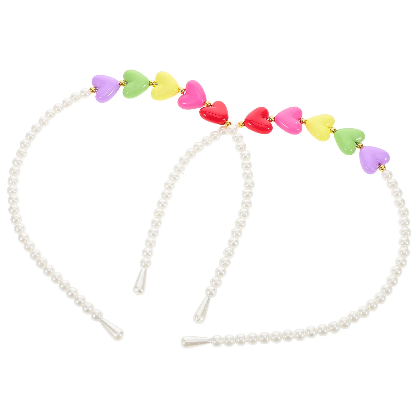 

2pcs Heart Shaped Headband Colorful Beads Hair Hoop Sweet Accessories Women Valentine'S Day Party Wedding Birthday Red Love