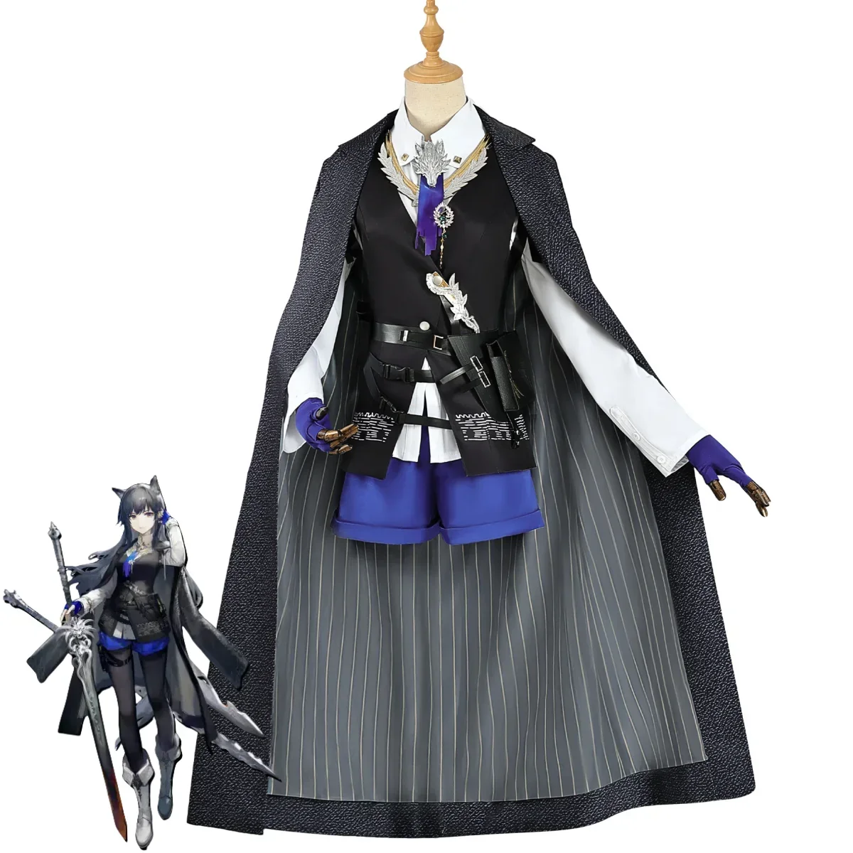 Game Arknights Texas The Omertosa Cosplay Costume Grey Cloak Coat Shorts Uniform Full Set Wig Woman Sexy Carnival Party Suit - Detail 1