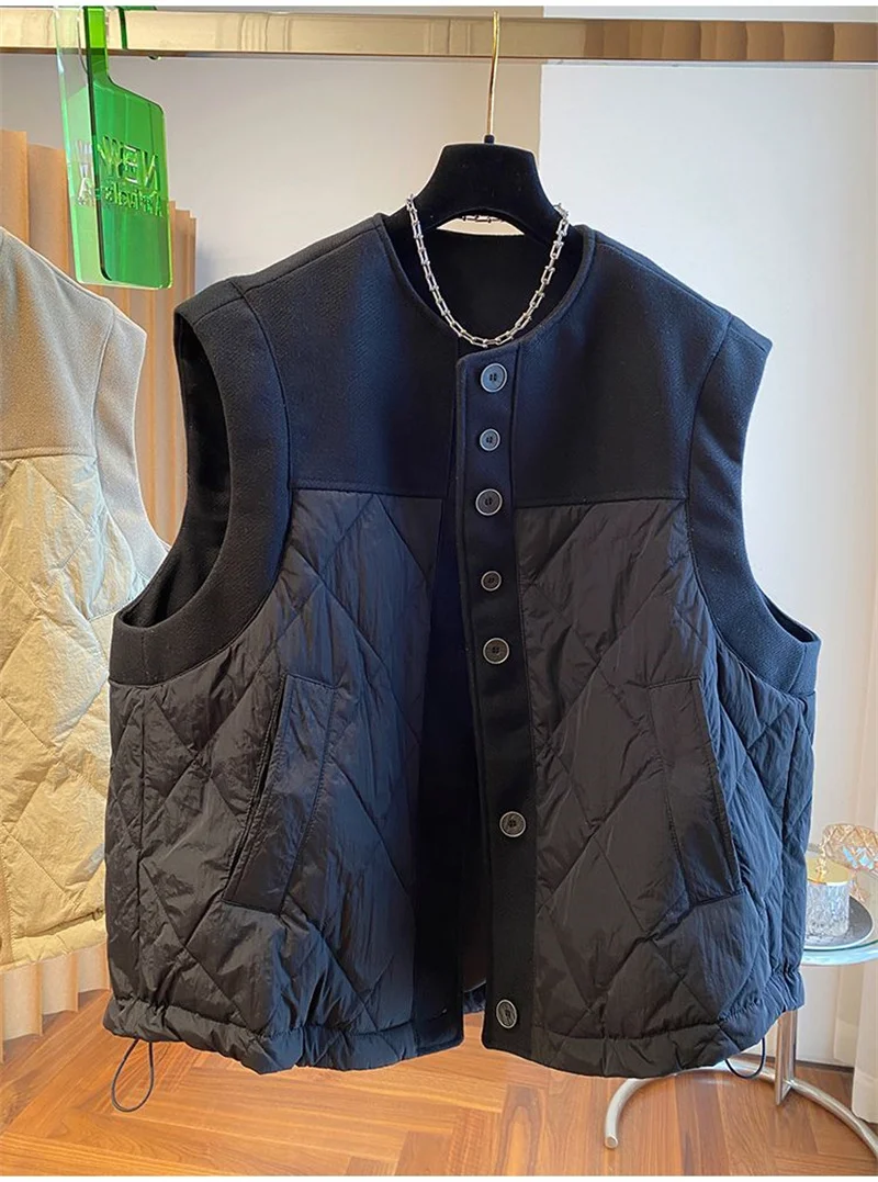 2023 New European Loose Fitting Cotton Vest Patchwork Cotton Jacket For Women In Autumn And Winter Sleeveless Jacket For Externa