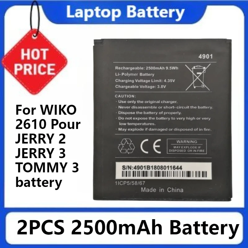 

2610 для WIKO 2610 Lenny4 Plus Pour JERRY 2 JERRY 3 TOMMY 3 и т. д. Wiko Y60 2 шт. аккумулятор 2500 мАч
