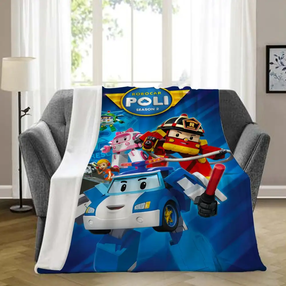

Robocar Poli Throw Blanket Aesthetic Art Flannel Blanket Portable Home Travel Camping Sofa Picnic Thickening Flannel Blanket