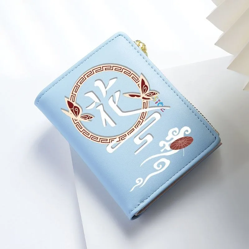 

Chinese style Heaven officials blessing Vegan Leather Wallet for Girl Bifold RFID Blocking Mini Purse Short Money Clip Zipper