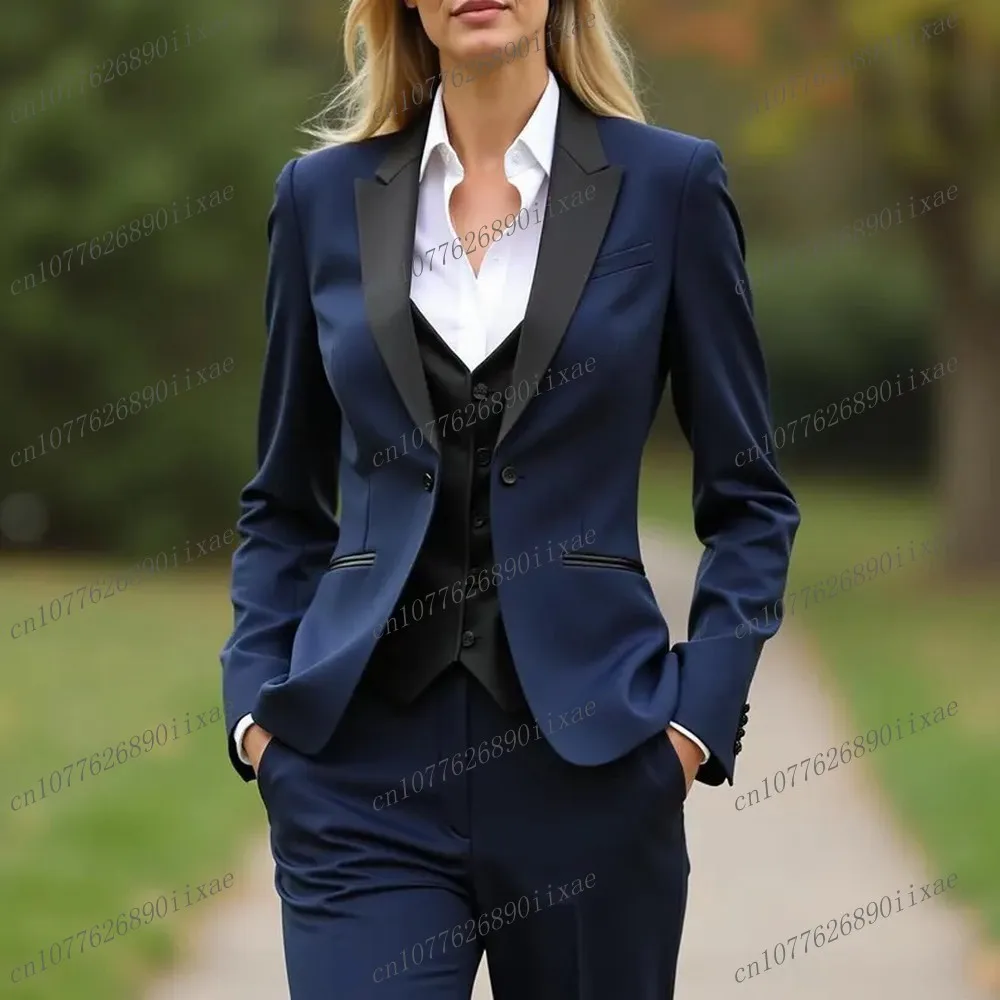 

Navy Blue And Black Women Suits Lady Business Office Tuxedos Mother Wedding Party Formal Ladies 3 Piece Set Jacket Vest Pants
