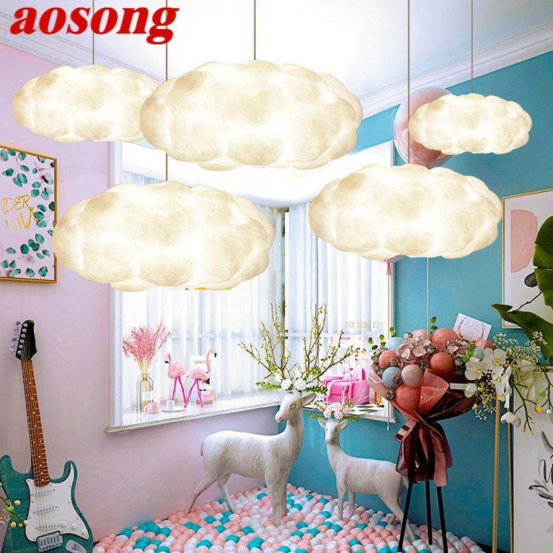 

AOSONG Wedding Props White Cloud Shaped Chandeliers Shopping Mall Ceiling Decorative Lights Wedding Welcome Area Lighting