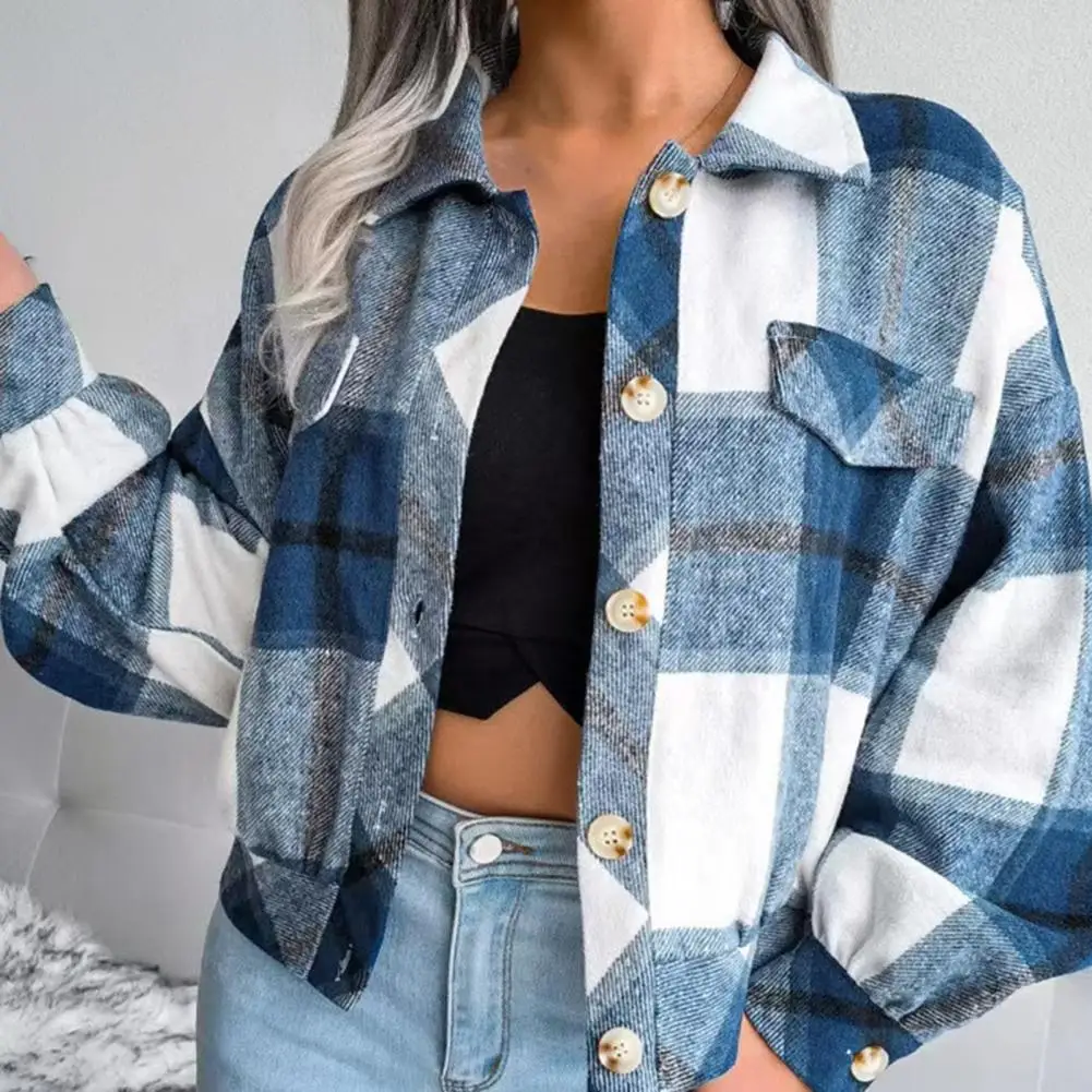 Fashion Women Thick Plaid Shirts Streetwear Overshirt Jacket Ladies Button Shirt Jacket Coat For Casual Chic Tops Warm