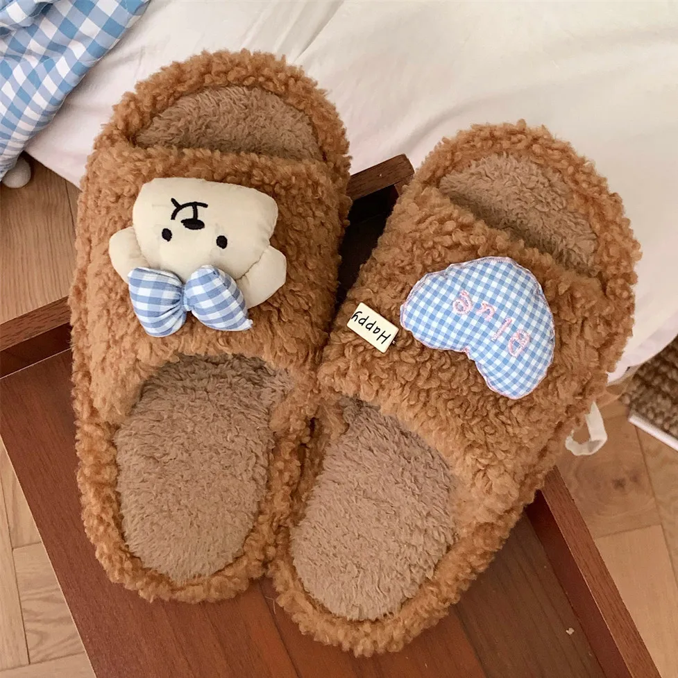 

Cute Cartoon Women's Shoes Winter Warm Soft-soled Indoor Plush Slippers Women's Non-slip Flat Heel Home Cotton Shoes
