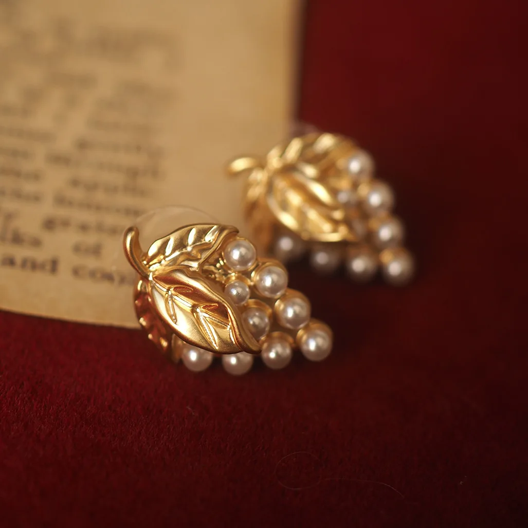

Vintage French Grape Design Faux Pearl Stud Earrings