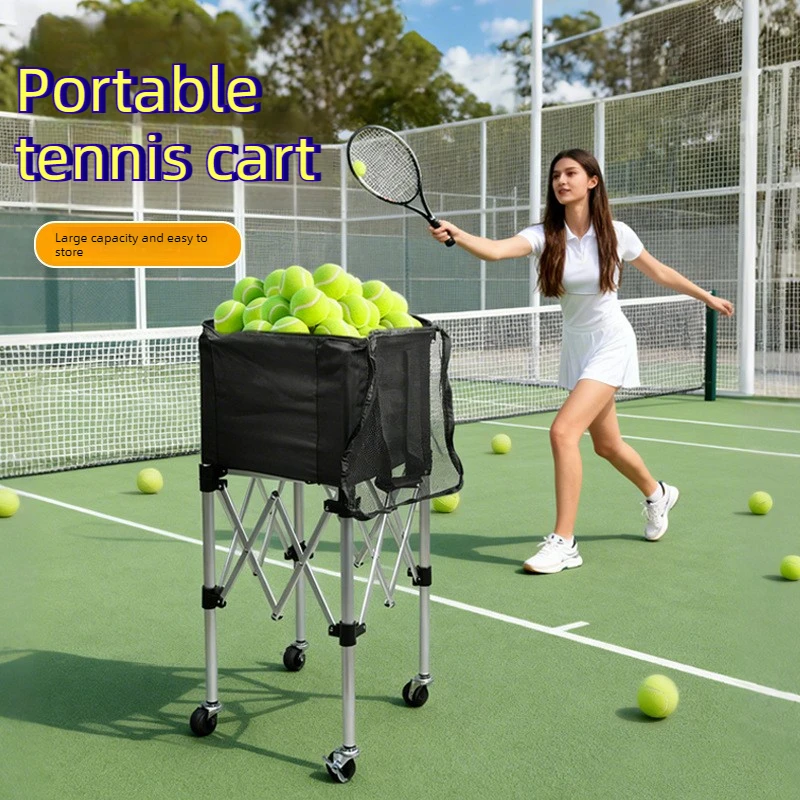 Multifunctional Tennis Cart Large Capacity Foldable Tennis Pick Up Cart Movable Ball Coach Cars Portable Sports Accessories