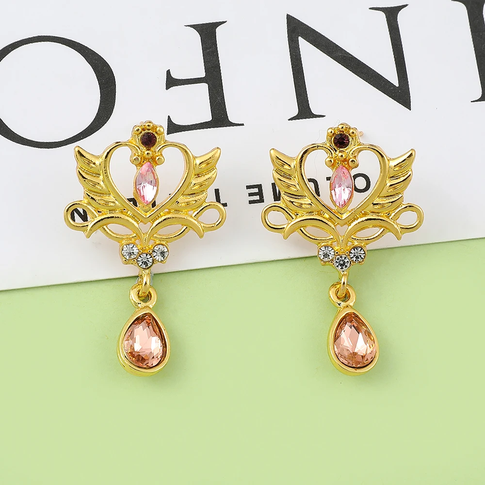 Anime Magic Girl Fahsion Heart-shaped Earrings Sweet Cute Crystal Ear Drop Jewelry Cosplay Props Accessories Gifts for Girls