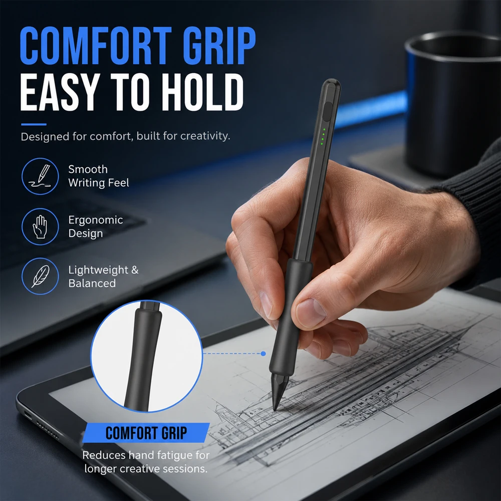 Stylus Pen for iPad 10Min Fast Charge 10H Writing, Palm Rejection, Tilt, Magnetic, LED Battery, Auto Sleep, Easy Grip for Sketch