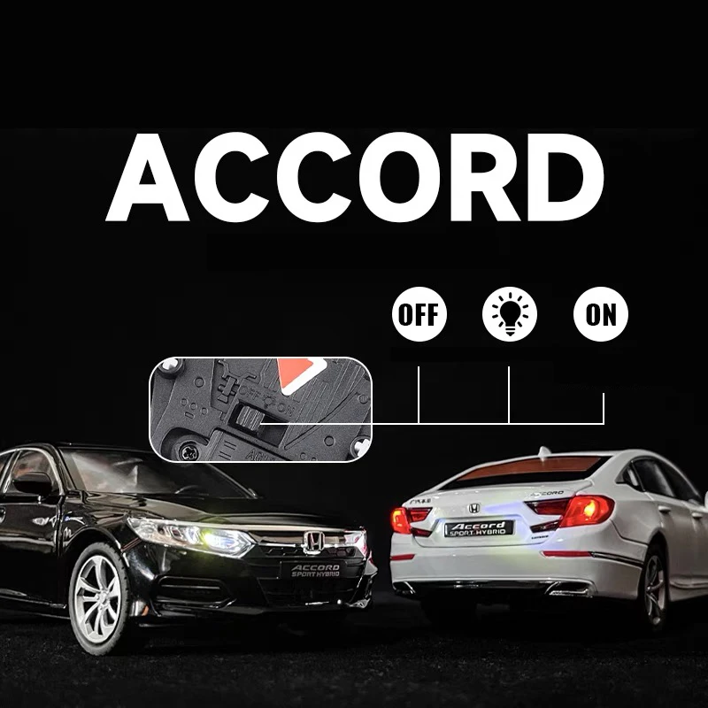 1:24 Honda Accord Sedam Alloy Scale Car Model Diecast Metal Sound＆light Collection Childrens Birthday Toy Miniature Car Vehicles