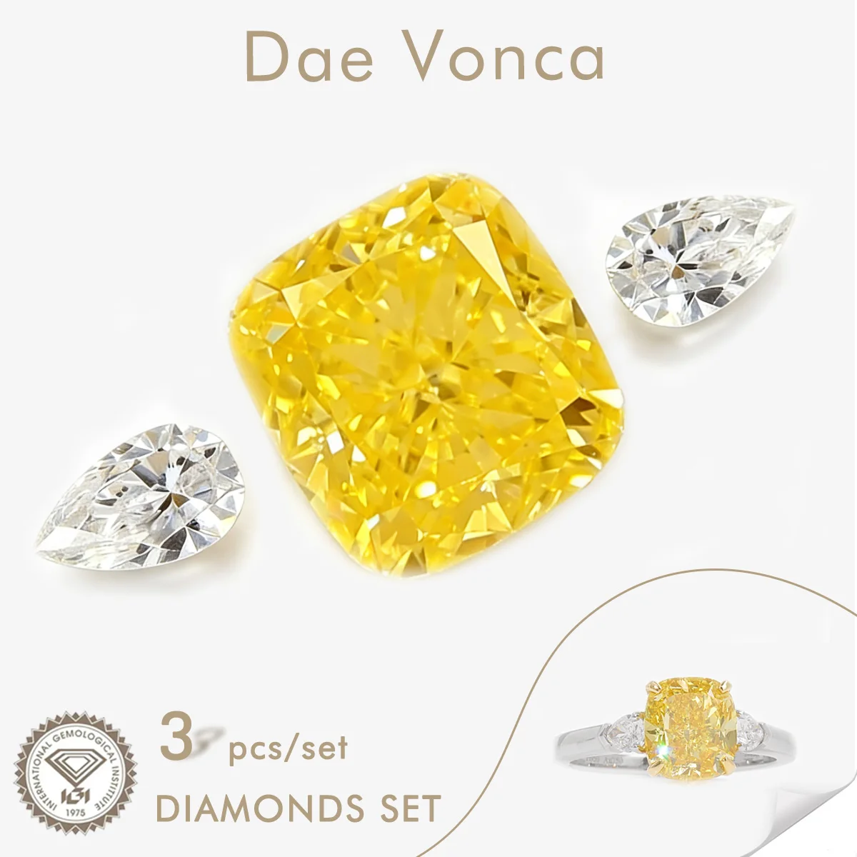 

CVD/HPHT 3 Pieces Loose Diamonds Set IGI Certified Lab Diamonds Set Yellow Cushion Cut Lab Created Diamond For Rings Made