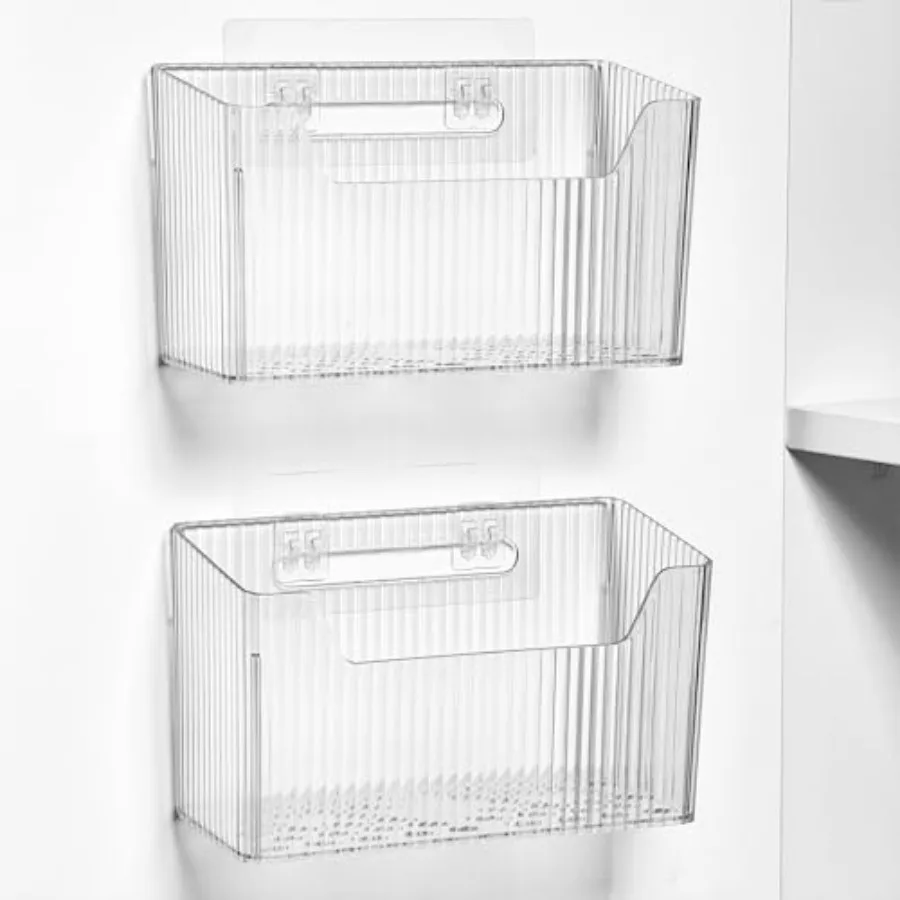

2 Pack Cabinet Door Organizer, Self Adhesive Lid Organizer Inside Cabinet Storage Boxes, Stackable Hanging Basket Bins Wall Mou