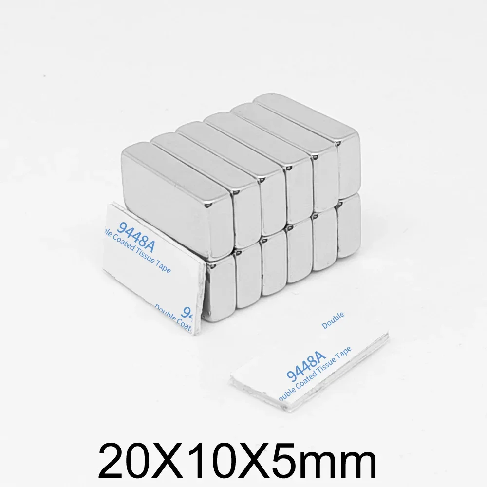 Ímãs fortes poderosos do bloco 20x10x5 com fita adesiva dupla face de 3m 20x10x5mm ímãs de neodímio 20*10*5