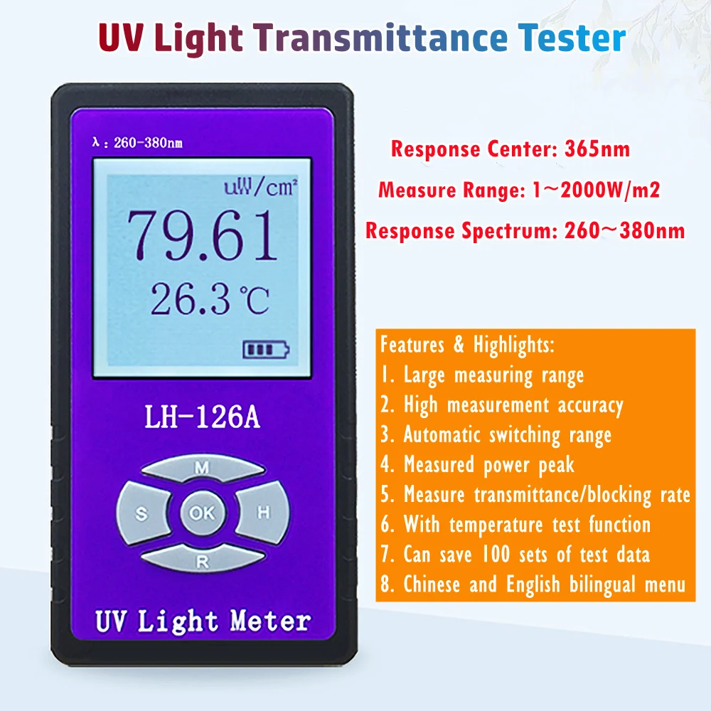 LH-126A Solar Film Tester Ultraviolet Transmittance Tester UV Light Penetration Detector Transmittance Barrier Rate UPF50+UV50