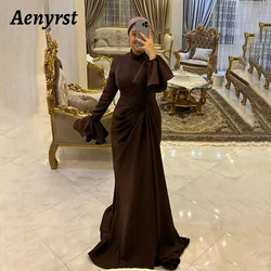 Aenyrst Elegant Muslim Prom Dress Women's High Neck Long Sleeve Party Evening Dresses Floor Length Formal Occasion Gowns 2024