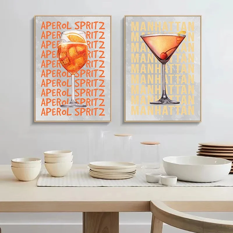 1pc frameless Canvas Painting Aperol Spritz Gin and Tonic Espresso Martini Mojito Cocktails Font Art Poster Canvas Printing W