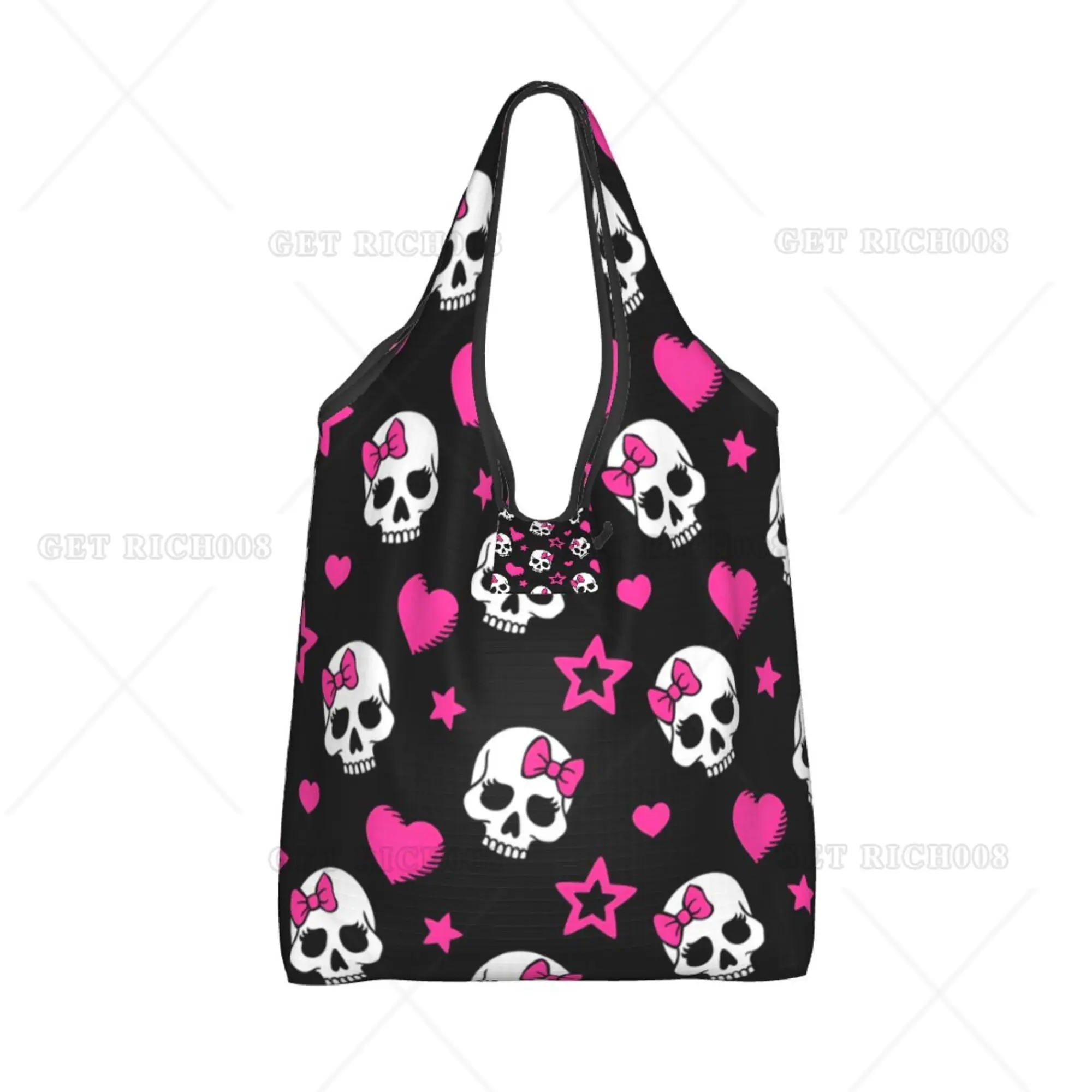 Sugar Vampire Skull Sweet Folding Tote Bag Shopper Bag Portable Eco Grocery Bags No Zipper Bag for Shopping Work Picnic Bag