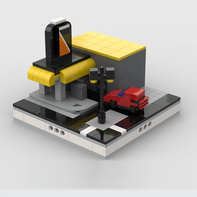 City Street View Model MOC Building Bricks Mini Gas Station Modular Technology Children Holiday Gifts Assemble Toys Suit