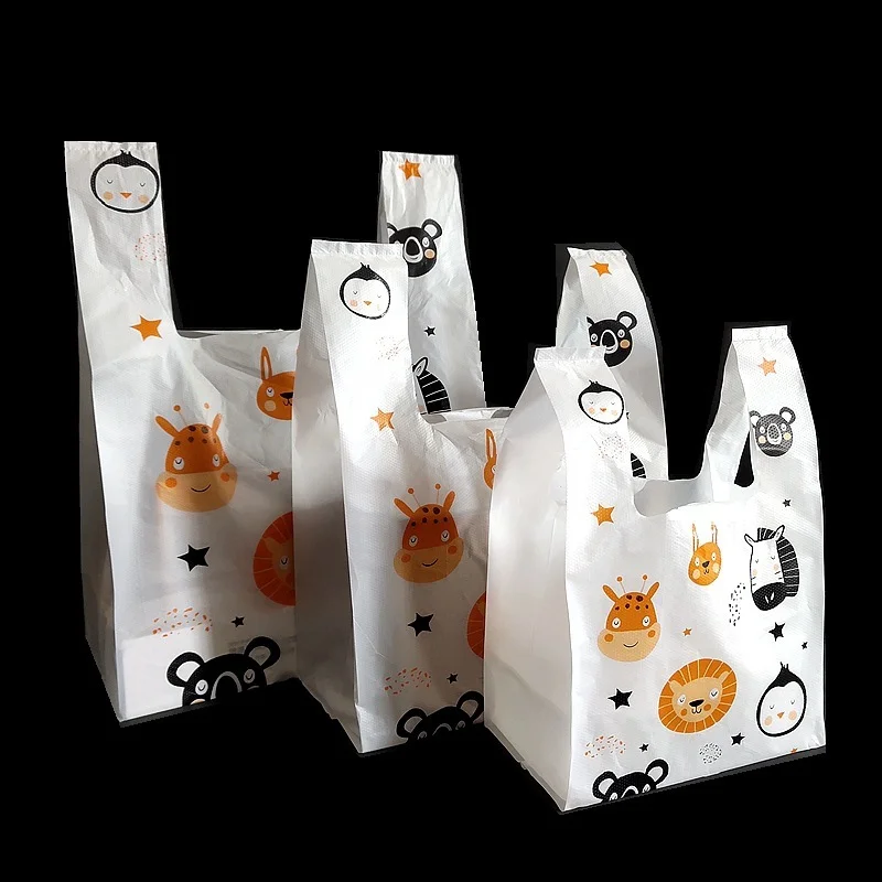 50pcs/lot Supermarket Shopping Bag Vest Bag Plastic Bags with Handle Snack Boutique Clothing Bag Cosmetic Bag Food packaging bag