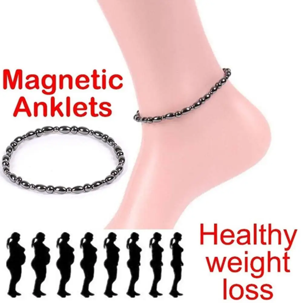 Lose Weight Girl Women Men Charm Magnetic Black Stone Anklet Natural Black Obsidian Magnetic Therapy Anklet Slim Hematite Anklet