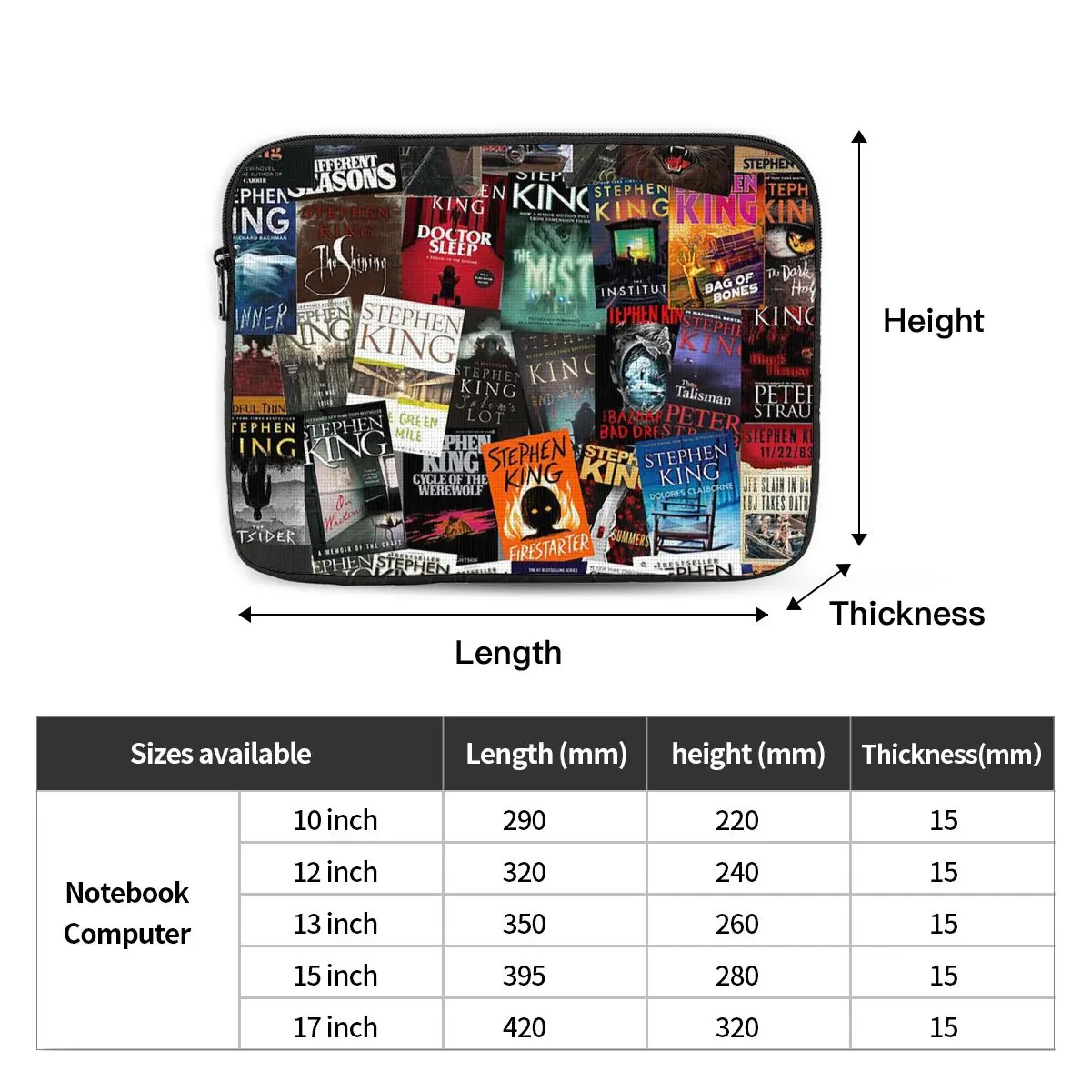 Stephen King Book Covers, Horror Bookworm Notebook Laptop Bag 10 12 13 15 17 Inch For Macbook Air Pro Tablet Shockproof Case Bag