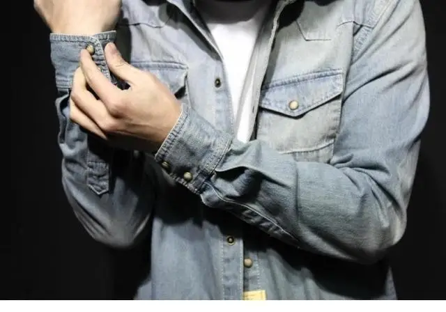 

Waed Denim Long Sve Slim Fit Men's irt Spring Autumn Faion Outerwear Classic Collar Youth Trend Thiened Autumn