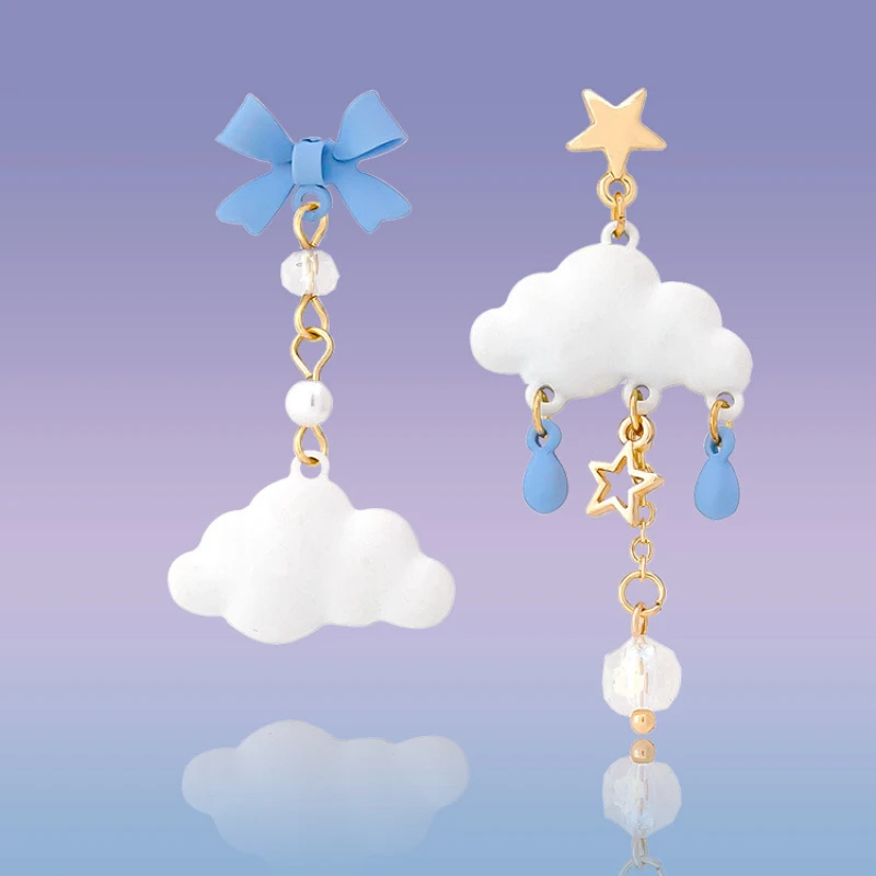 Adecuado para el verano, pequeños, frescos, lindos, nubes blancas, pendientes con Clips para las orejas, pendientes con Clip de borla de perlas para mujer sin Piercings para las orejas