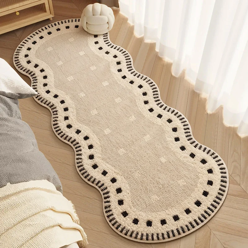 VIKAMA Wave shaped Soft Bedside Carpet Anti slip Washable Retro Wave shaped Floor Mat Bedroom Living Room Home Decoration