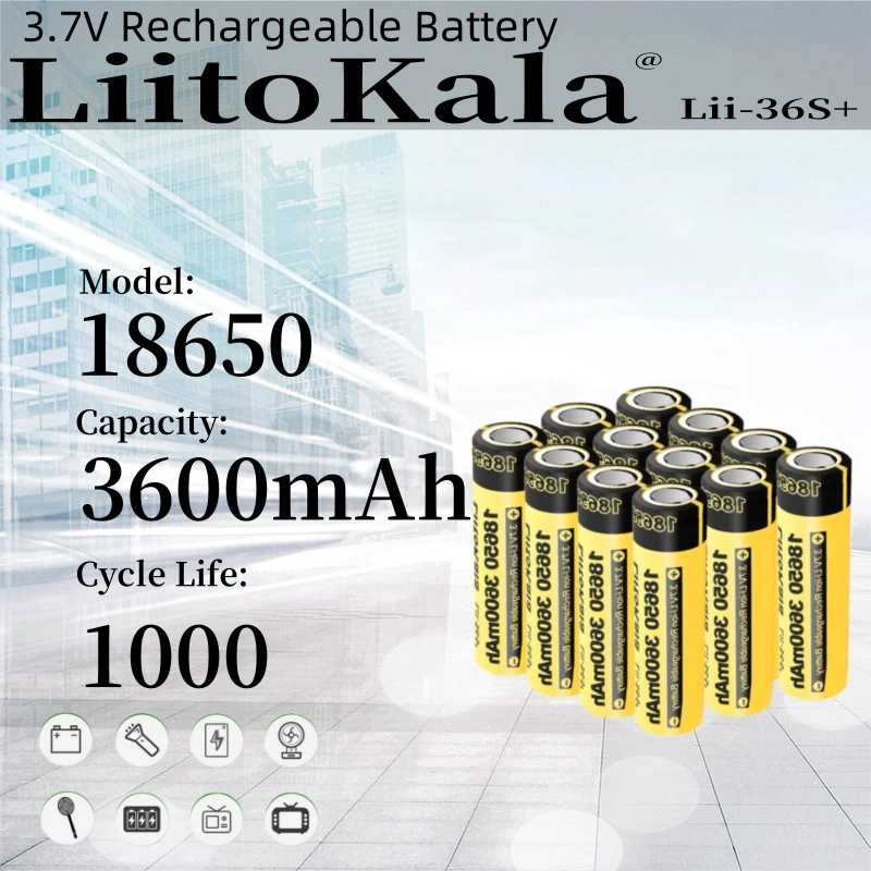 12pcs LiitoKala Lii-36S 18650 battery 3.7V 3600mAh li-ion Rechargeable Batteries Hight Power Discharge 30A Larger Current