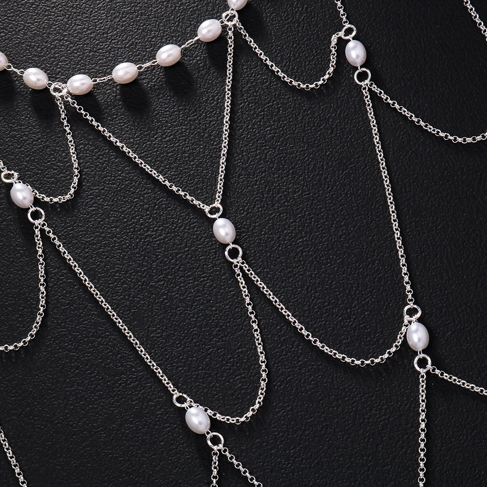 Bridal Mesh Tassel Hair Chain Headband Wedding Dress Accessories Fashion Indian Lady Imitation Pearl Headpiece Hat Wig Jewelry