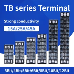 15A/25A/45A 600V Dual Row Barrier Screw Terminal Block Wire Connector TB Series 3 4 5 6 8 10 12 16 20 Positions Ways