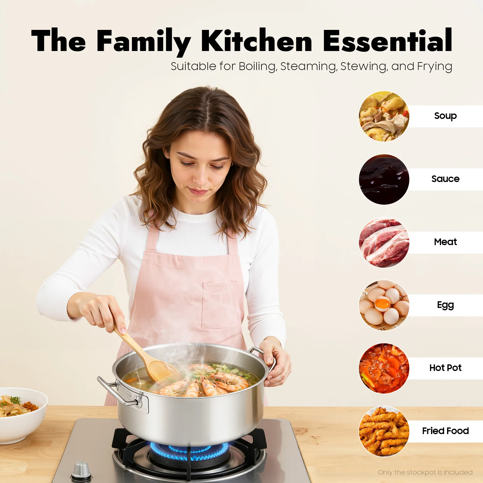 

14 Inch Stainless Steel Stock Pot 11Qt, Heavy Duty Soup Pot for Gas Electric Ceramic Glass Stoves