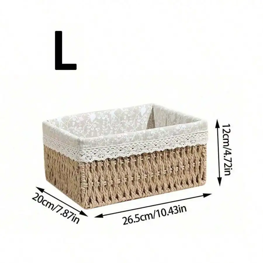 3Pcs S+M+L Lidded & Lidless Woven Storage Baskets, Bohemian Desktop Organizer For Keys Cosmetics Snacks Stationery Toys, Decor B