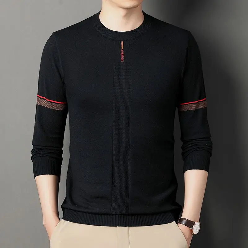 Streetwear Fashion Men Solid Slim Sweaters Spring Autumn Casual Male Clothes Long Sleeve Round Neck Knitted Bottoming Tops 2023