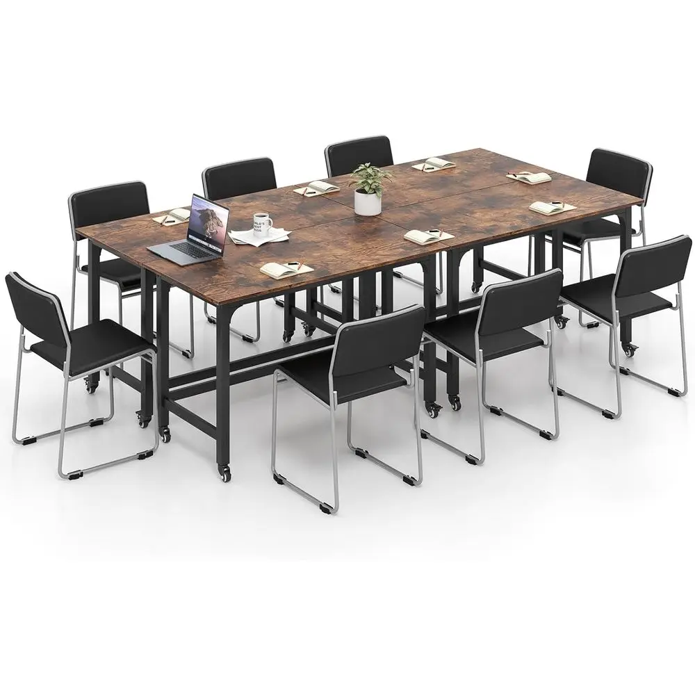 

Комплект из 4-х мобильных столов для конференций, компьютерный стол для дома, стол для переговорной комнаты со съемным органайзером и 2 крючками для наушников, на колесиках